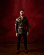 Brown Leather Belted Safari Jacket