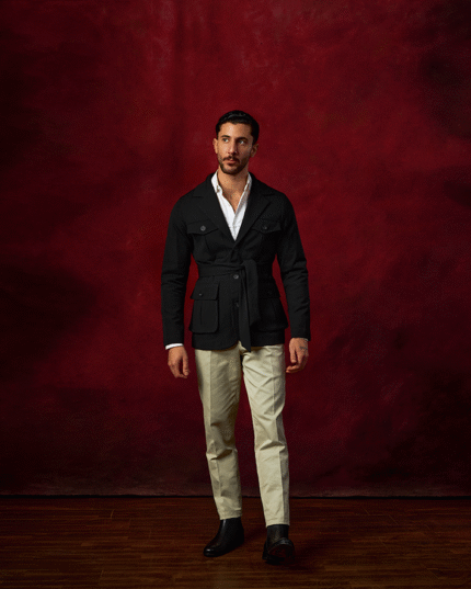 Black Belted Cotton Safari Jacket