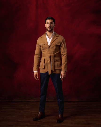 Brown Belted Cotton Safari Jacket