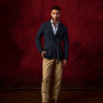 Navy Blue Belted Cotton Safari Jacket