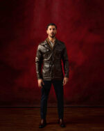 Brown Leather Belted Safari Jacket - Image 2