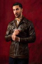 Brown Leather Belted Safari Jacket - Image 4