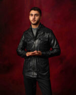 Black Leather belted safari Jacket - Image 7