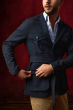 Navy Blue Belted Cotton Safari Jacket - Image 3
