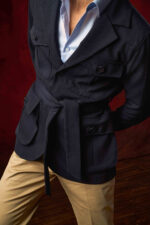 Navy Blue Belted Cotton Safari Jacket - Image 4