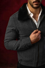 Dark Grey Fur Collar Jacket - Image 3