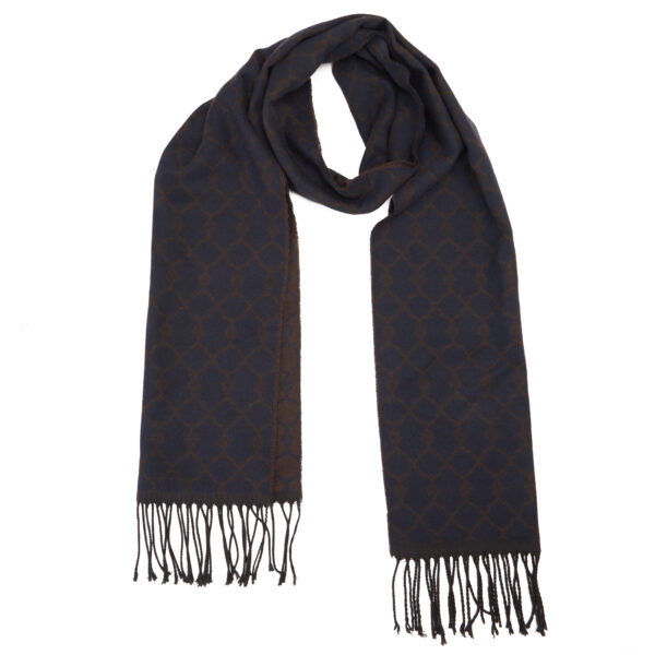 Navy Blue Scarf with Dark Brown Pattern